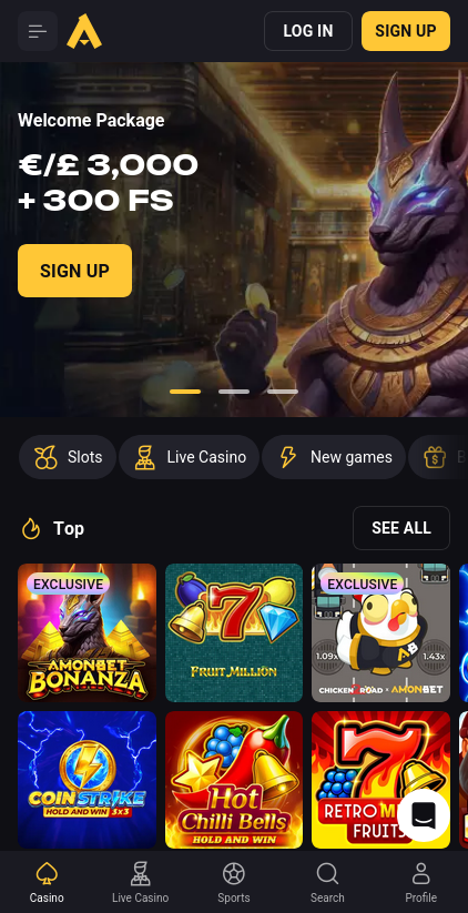Amonbet Casino App Interface